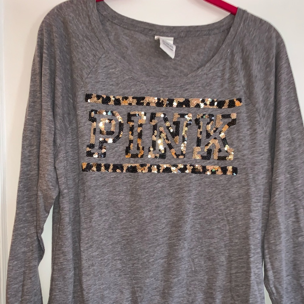 Gray Long Sleeve PINK shirt with cheetah sequins!